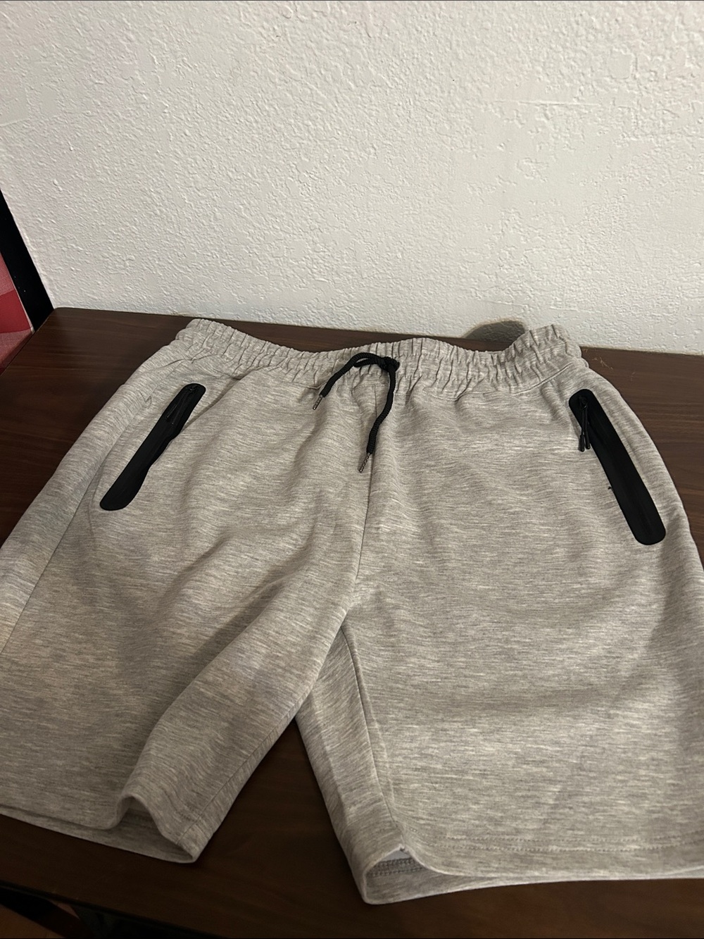 Athletex Performance Apparel Light Gray Drawstring Shorts w/Black Zipper Pockets